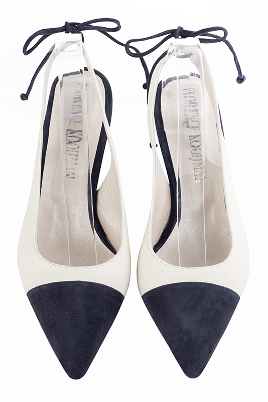 Chaussure femme brides bleu marine et blanc pur Bout pointu